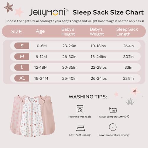 Image of JELLYMONI Baby Sleep Sack 6-12M, 0.5 TOG, 100% Cotton Wearable Blanket | 3 Pack, Soft Cotton Fabric, Breathable Lightweight Sleeveless Sleep Sack, Pre-Shrunk, 2-Way Zipper