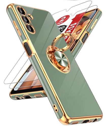 Coque Samsung A13 5G LeYi vert avec 2 verres trempés et anneau