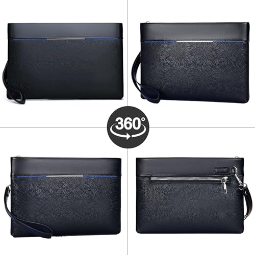 Eshow Handgelenktasche Herren Vintage Herrenhandtasche aus PU-Leder Clutchtasche mit RFID Blocker Kartenfach für Reise & Business Schwarz