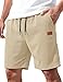 TARAINYA Corduroy Kurze Hosen Herren Casual Shorts Hose Sommer Baumwolle Tunnelzug Stretch Freizeitshorts Mit Taschen Hellkhaki L