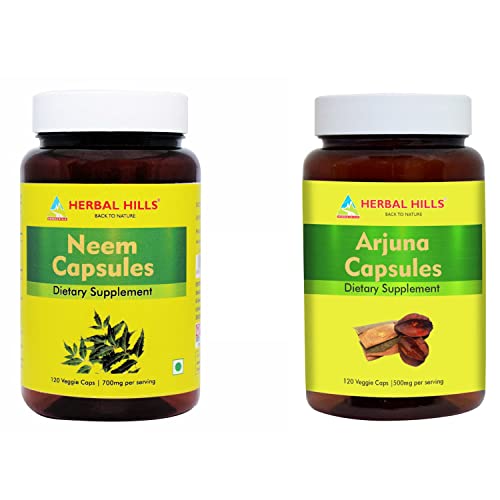 Herbal Hills Organic Neem Capsules & Arjuna Capsules | Pack Of 2 (120 Count Each) | Best For Healthy Life #TOP17