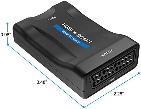 HDMI to SCART Converter Adaptor, Convert digital 1080P HDMI video and audio signal to analog SCART CVBS signal, Support PAL/NTSC Formats