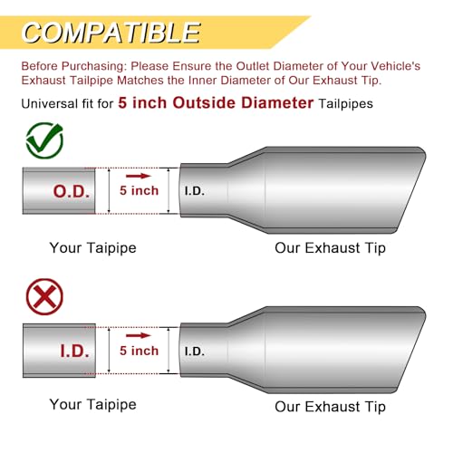 Image of Vurkcy 5 inch Inlet Curved Exhaust Tip, 5 inch Outlet 15 inch Overall Length