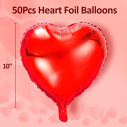 Love Balloons Red- 50Pcs 10Inch Foil Heart Balloon, Valentine Day Balloons, Room Decorations Kit Party Props Decor Balloons Valentines Day Heart Balloons #TOP2