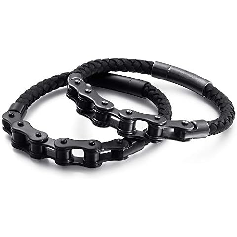 MOJÜROCZY Bike Chain Bracelet Vintage Frosted Stainless Steel Bicycle Motorcycle Men Genuine Leather Jewelry Cover