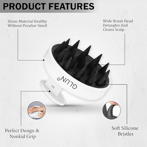 Image of GLUN Pack of 2 Scalp Shampoo Brush - Silicone Hair Scalp Massager for Dandruff Removal & Deep Cleansing (White)