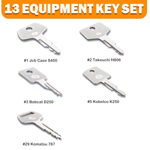 Image of 13 Contractors Heavy Equipment Keys Master Set, Construction Agricultural Ignition Keys | For CAT Caterpillar Komatsu Kubota John Deere New Holland JCB Case Hitachi Hyster Takeuchi Kobelco