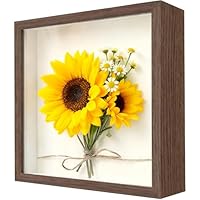 3D Bilderrahmen zum Befüllen 22 x 22cm, tiefer 3cm Holz Objektrahmen für Wand & Desktop, 3D Objektrahmen für Hochzeitsstrauß, DIY Kunstwerke & Bilderrahmen für Dekoration（Walnut）
