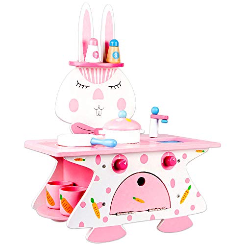 Arkmiido Set de Cuisine pour poupées, Cuisine Jouet Accessoires Inclus en Bois, Forme de Lapin, pour Enfants à partir de 3 Ans