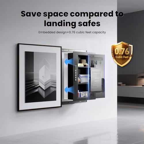 Image of Quick Access Black Wall Safe with Document Storage Box, Flat Hidden In Wall Safes Between the Studs 16 inch Centers, Wall Mount Safe for Cash, Valuables