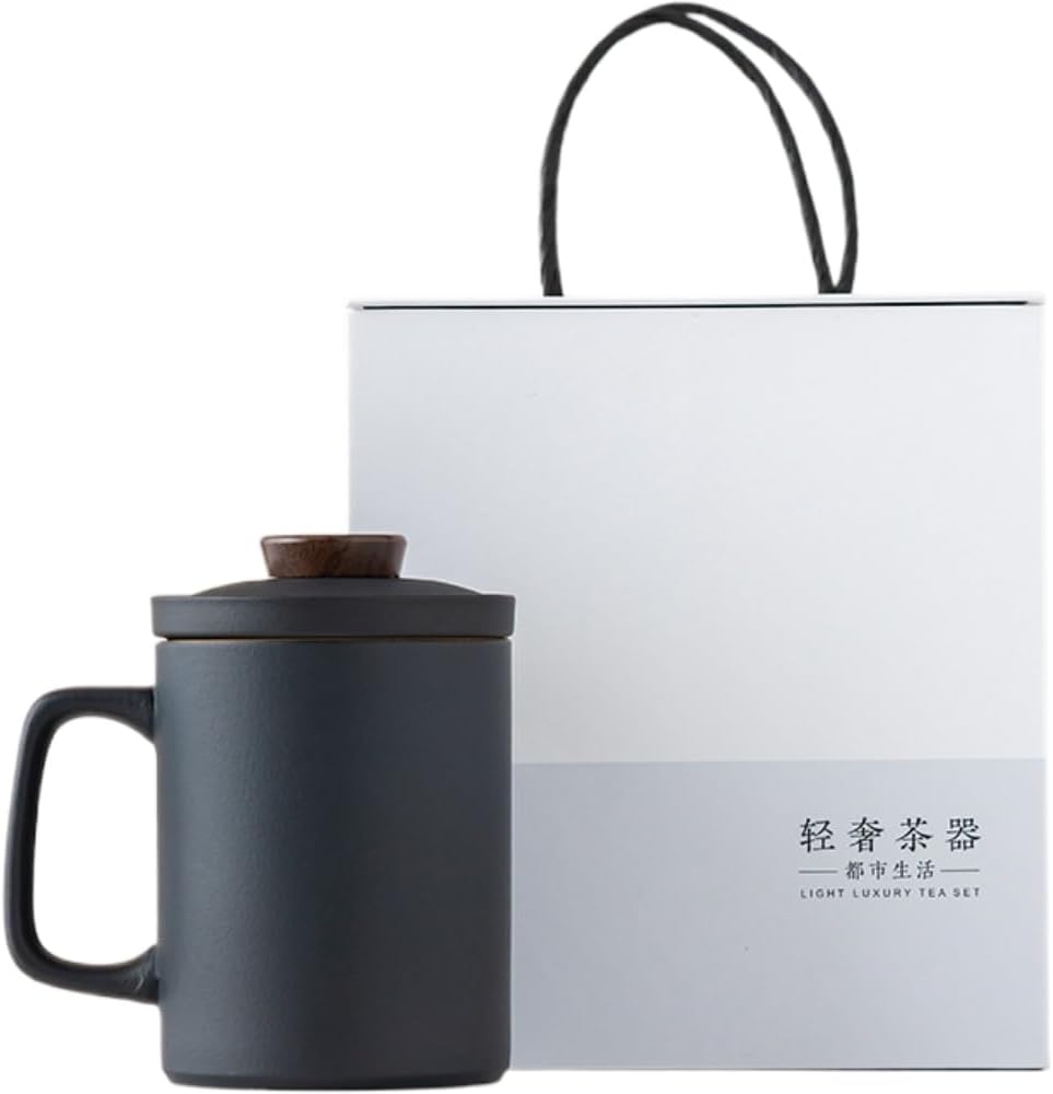 Ceramic Teacup with Infuser and Lid, 13.5oz Tea Infuser Ceramic Travel Mug, Loose Leaf Tea Mug, Infusion Mug for Home, Office, Gift for Women and Men (black)