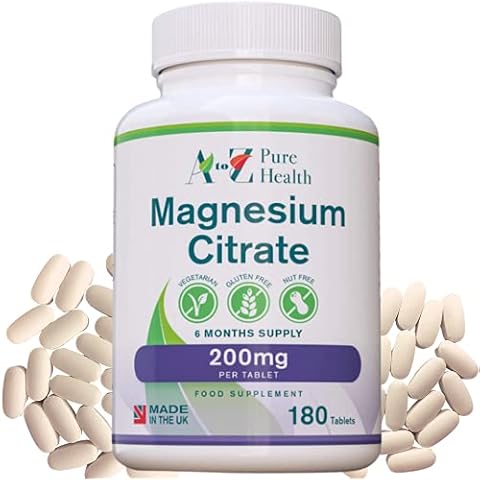 Premium Magnesium Citrate Tablets | 200mg Magnesium Supplement with Citric Acid | 180 Easy Swallow Capsules (6 Month’s Supply)| Assists with Energy Levels, Sleep, Anxiety, Migraines & more | UK Made Cover
