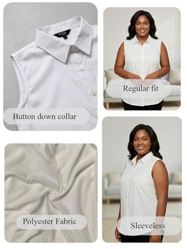 Image of Women Plus Size Sleeveless Button Down Shirt Polyester Formal Office Casual Wear Classic Fit Professional Shirt