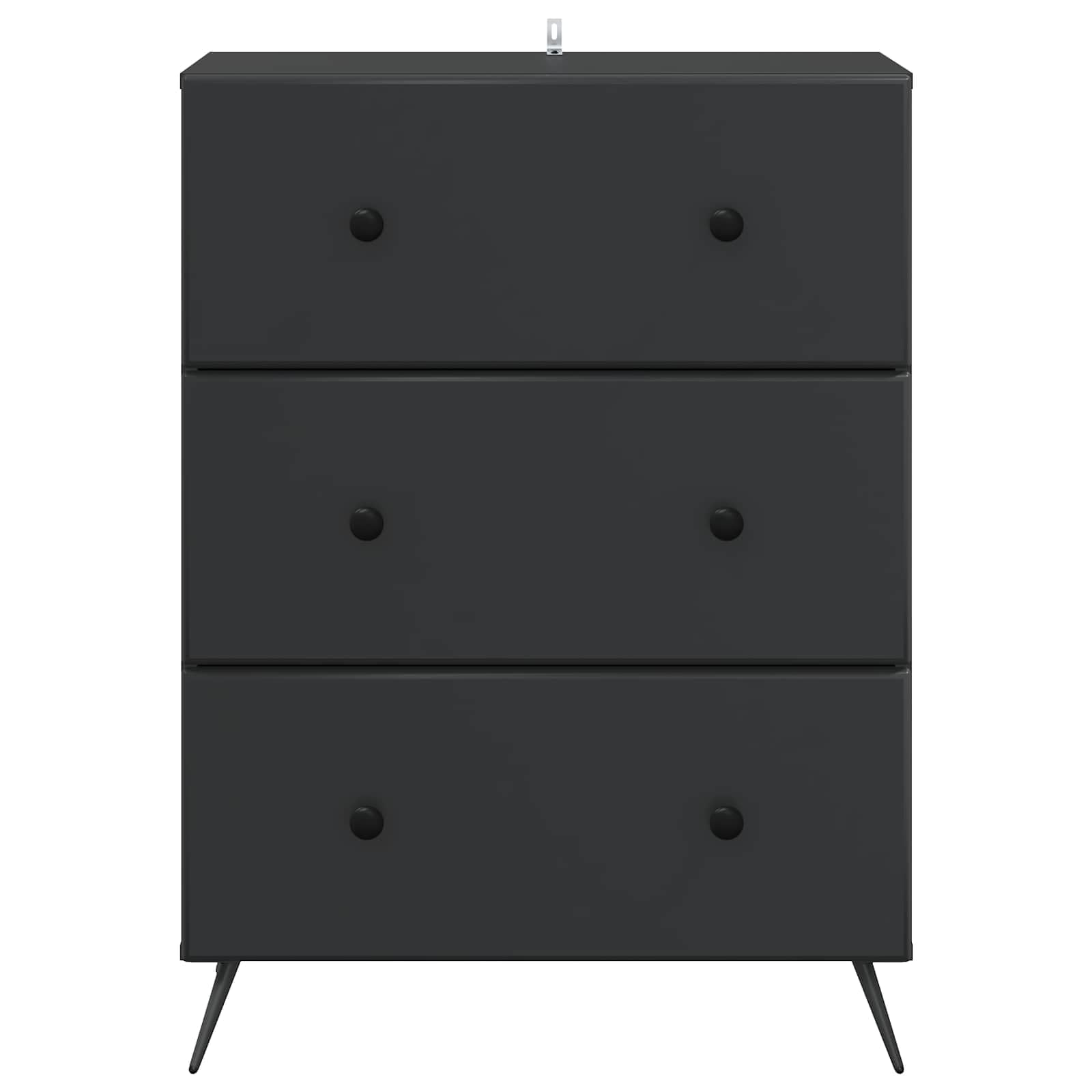 Cassettiera nera, 66 x 34,5 x 90 cm, con 3 cassetti, moderno, in legno e metallo, per soggiorno, corridoio e casa