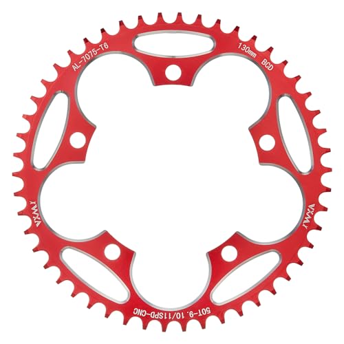 KTKEET 110/130BCD Chainring 36/38/40/42/44/46/48/50/52/54/56/58/60T Round Narrow Wide Chainring 5 Bolts Bicycle Chainwheel for 8-12 Speed Road Bike Folding Bicycle (Red,130BCD 50T)