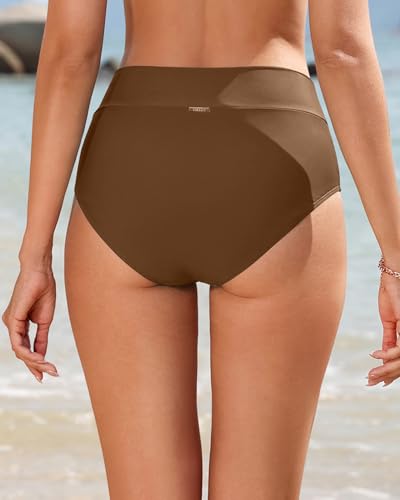 Image of Women V Cut Full Coverage Bikini Bottom - High Waist Swim Bathing Suit Bottoms Cross V Front Swimsuit