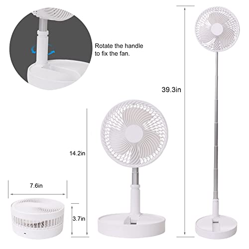 LOREAD Portable Desk Fan,Foldable Fan Pedestal Stand Floor Fan with Remote Controller Adjustable Height from 14.2\'\' to 39\'\', 4 Speeds, 7200mAh Rechargeable Telescopic USB Charging - Thumbnail 4
