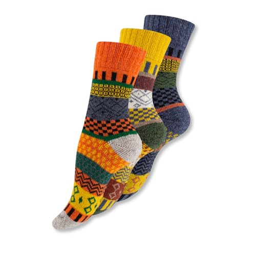 Wonky Line Wool Socks for Men and Women, Nordic Thermal Cushioned, Walking, Hiking, Cosy, Colourful, Fluffy Soft Winter Christmas Socks, Hygge Socks