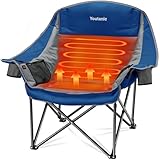 Youtanic Heated Camping Chair, 3 Heat Levels Oversized Padded Lawn Chair with Side Pockets and Cup Holder, Outdoor Heating Folding Camp Chair for Adults, Fishing, Sports, Picnic, up to 500lbs, Style 4