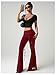 Verdusa Women's Lace Pants Fold Over Flare Leggings Bell Bottoms Rave Outfits Going Out Burgundy Solid Small