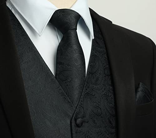 Image of HISDERN Vest and Tie Sets for Men Vests Paisley Floral Jacquard Necktie Pocket Square 3PCS Waistcoat for Suit or Tuxedo