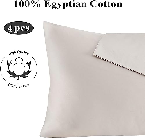 Image of 100% Egyptian Cotton Pillow Protectors Set of 4, 600 Thread Count King Size Bed Pillow Cases with Zipper, Sateen Weave Cooling Pillow Cases Quiet and Breathable Easy Care (4PCS, King, Light Beige)