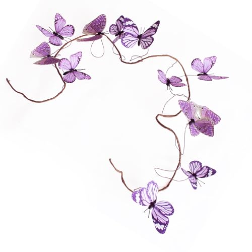 Artificial Butterfly Garland, Fake Butterfly Decorative Vines, DIY 3D Unique Butterfly Hanging Decor for Home Wall Easter Spring Flowers Party Wedding Arch Shopping (pur ple38)