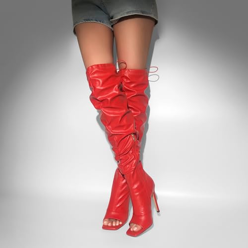 Image of LISHAN Women's Stiletto Heel Zipper Knee /Thigh High Boots Peep /Close Toe Pull on Long Boots