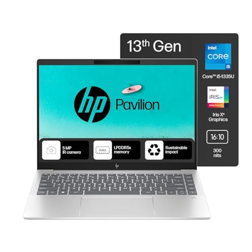 HP Pavilion Plus, Intel Core i5-1335U-13th Gen Laptop, (16GB LPDDR5x,512GB SSD),IPS, 300 nits, 14''(35.6cm) 2K,Win 11, M365 Basic(1yr), Office Home 24, Silver,1.38kg, 5MP Camera w/Shutter, ew0107TU view 1