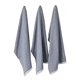 DII French Terry Collection Kitchen Dishtowel Set, 18x28, French Blue Chambray Solid, 3 Piece