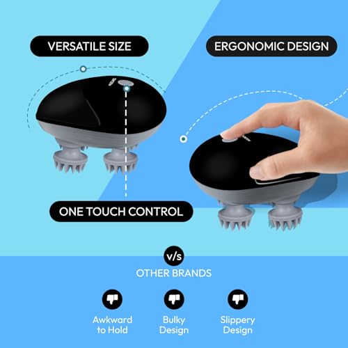 Image of MildCares Smart Electric Head & Scalp Massager - 96 Silicone Kneading Points | Waterproof, Rechargeable Hair Massager for Growth & Stress Relief | Portable Massage Machine for Head, Neck & Shoulders (Black, 1‑Year Warranty)