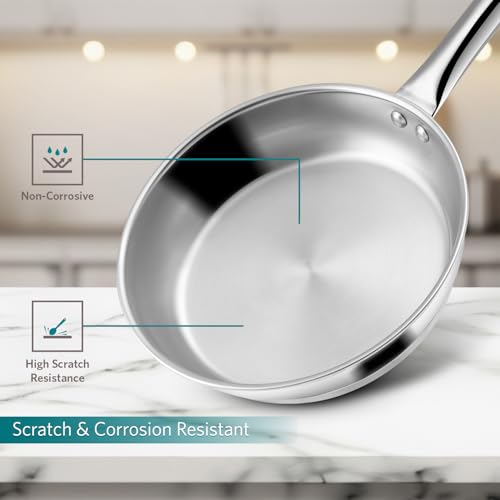 Image of VAYA Hautechef Stainless Steel Impact Bonded Fry Pan 24cm (2.0L) with Triply Bottom, Induction & Gas Stove Compatible, Durable Cookware, Must Have Cooking Utensils, Silver