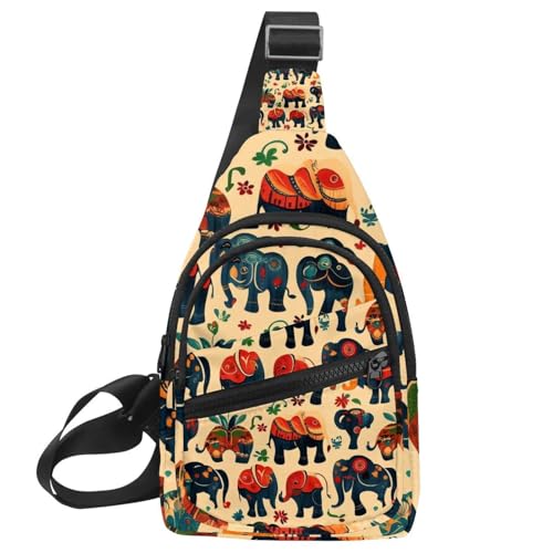 Mochila cruzada para senderismo y correr con diseño de elefante retro