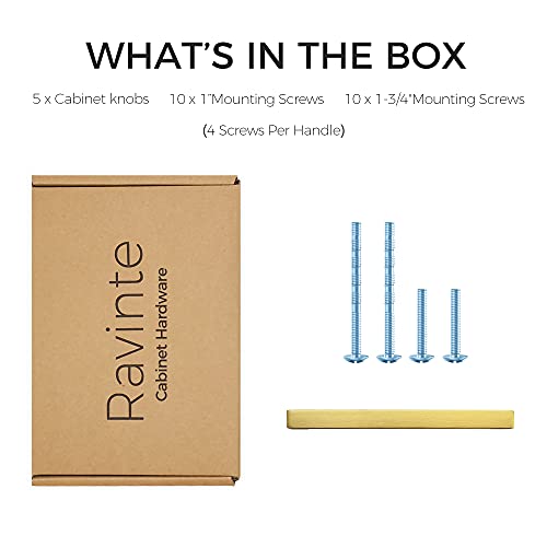 Image of Ravinte 5 Pack 5 Inch Kitchen Square Cabinet Handles Brushed Brass Drawer Pulls for Cupboard Hardware