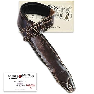 Walker & Williams B4B-BRN-XL Sangle rembourrée en cuir pour guitare ou basse jusqu’à 147 cm de large, marron, régulier - Les Beatles, Paul McCartney, John Lennon, RIngo Starr, George Harrison