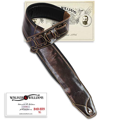 Walker & Williams B4B-BRN-XL Sangle rembourrée en cuir pour guitare ou basse jusqu’à 147 cm de large, marron, régulier - Les Beatles, Paul McCartney, John Lennon, RIngo Starr, George Harrison Walker & Williams B4B-BRN-XL Sangle rembourrée en cuir pour guitare ou basse jusqu'à 147 cm de large, marron, régulier