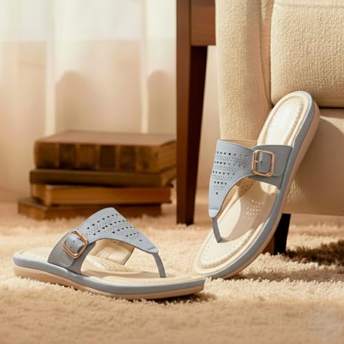 Image of DOCTOR EXTRA SOFT Women's Flat Memory Foam Slippers /Flip-Flops Fashion Stylish Casual Comfortable Diabetic Orthopedic Lightweight Synthetic Slip-on Sandals with Adjustable Buckle for Girls & Ladies D-609