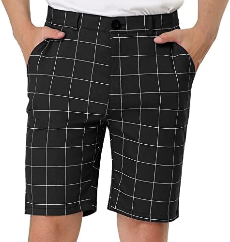 Lars Amadeus Men's Summer Plaid Shorts Slim Fit Flat Front Dress Checked Short Pants 34 Black