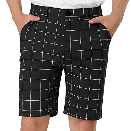 Lars Amadeus Men's Summer Plaid Shorts Slim Fit Flat Front Dress Checked Short Pants 34 Black #TOP28