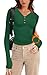 OFEEFAN Womens Winter Clothes Slim Fit Long Sleeve Tops for Women 2025 Fall Outfits Fashion Clothing V Neck Button Thermals Warm Christmas Sweaters Dark Green M