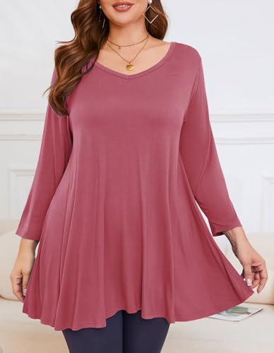 Image of LARACE Tunics 3 /4 Sleeve Plus Size Tops for Women V Neck Loose Fit Flowy Clothing for Leggings