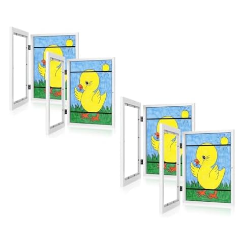 GULETHUN [4-Pack] Kids Art Frames, 8.5x11&9x12 Front Opening Kids Artwork Frames Changeable, White Artwork Display Storage Frame for Wall, Holds 50 Pcs, for 3D Picture, Crafts, Hanging Art, Portfolio Cover
