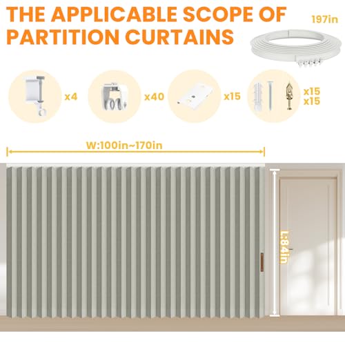 Image of Room Divider Curtain Sets with Flexible Ceiling Track, Privacy Soundproof Curtain for Bedroom Office Patio Sliding Door(Grey, W180 x L84, 1 Pack)