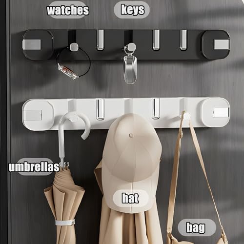 Heavy-Duty Suction Cup Hooks - Removable Towel Rack with 6 Foldable Hooks for Bathroom, Kitchen & Bedroom - Durable Suction Hanger for Easy Organization (Black)