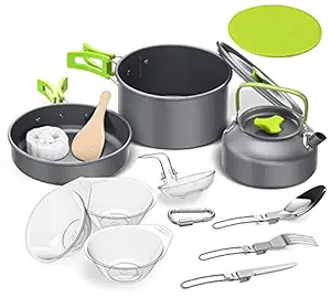 Lixada Titanium Pot Pan Set Super Lightweight Camping Cookware Set Portable Cooking Tool with Folding Handle One Size Titanium Pot Pan 1600ml - 56oz