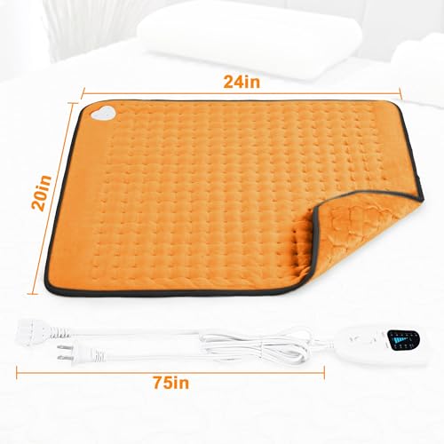 Image of Deepsoon Heating Pad,Electric Heating Pads for Back,Neck,Moist Heating Pad for Abdomen Shoulder Knee Legs,Dry /Moist Heat&Auto Shut Off,Mother's Day Birthday for Men and Women,Orange Black,24x20 Inch