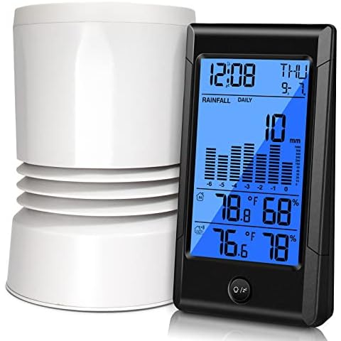 GEEVON Wireless rain gauge, 3-in-1 rain collector with self-emptying for monitoring rainfall and indoor/outdoor temperature and humidity with backlit weather station Cover