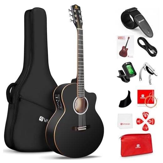 Vangoa Acoustic Electric Guitar Kit, 41" Jumbo Electro-acoustic Guitars Beginner Set, Cutaway Wood Binding Guitar Bundle with Pickup & EQs, Starter Intermediate Guitar for Adults Teens, Matte Black