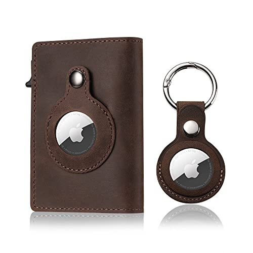 Tooka Airtag Wallet & Keyholder Fashion Genuine Leather Wallet Key Case Protected Cover for Airtags Holder Multifunctional Wallet with Apple AirTag Case Cover Men RFID Blocking (Brown)
