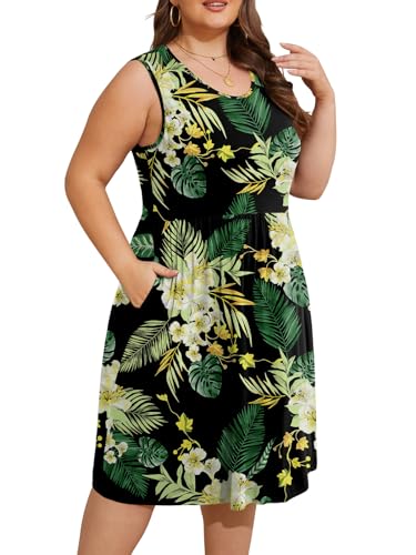 Image of DB MOON Womens 2026 Plus Size Tank Dresses Sleeveless Knee Length Sundress with Pockets